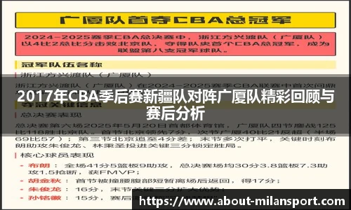 2017年CBA季后赛新疆队对阵广厦队精彩回顾与赛后分析